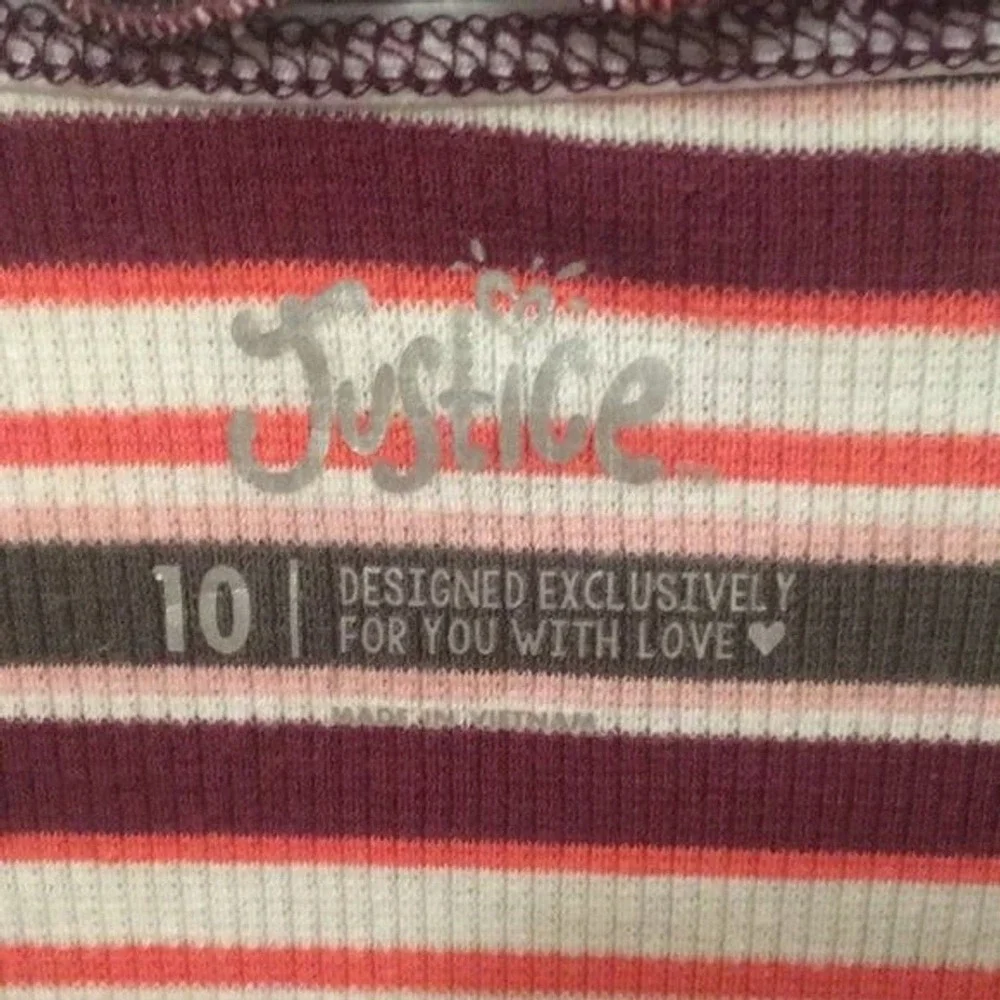 Justice Tops long sleeve Striped Front zipper Size 10 elastic neckline